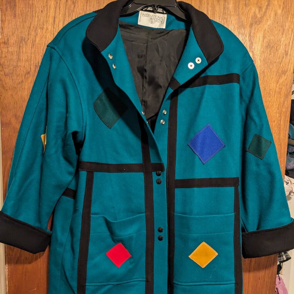 Vintage International Scene Teal Wool Coat (size L)